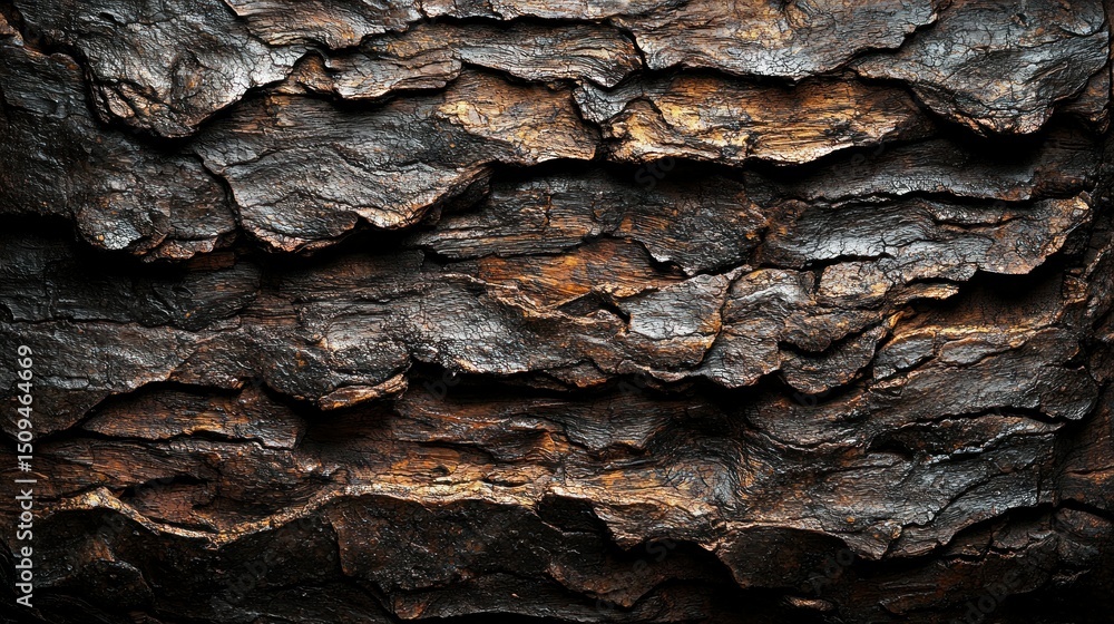 Rough, dark tree bark with deep grooves & warm undertones Rough, dark tree bark with deep grooves & warm undertones