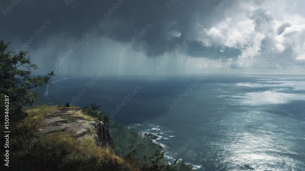 Naklejka premium Coastal landscape stormy weather