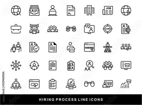 Hiring Process Line Icons. Recruitment, Job Application, Interview, Candidate Selection Vector Set