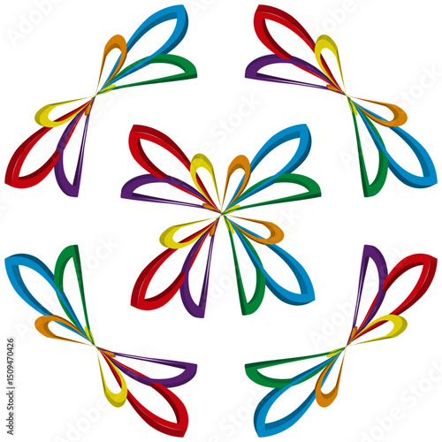 Colorful flower form. Petal vector shape. Abstract loop symmetry. Bright curved design.