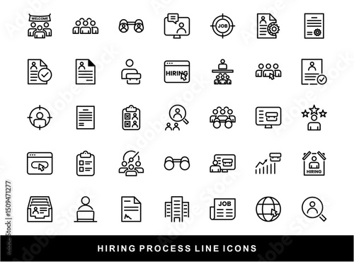 Hiring Process Line Icons. Recruitment, Job Application, Interview, Candidate Selection Vector Set