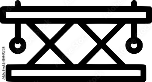 A black scaffold or frame with two horizontal bars and diagonal support beams