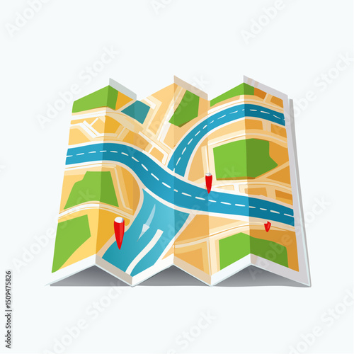 A folded paper map with marked route
