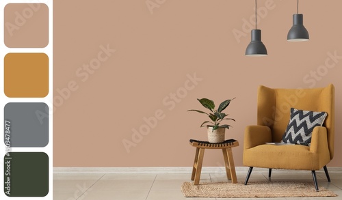 Armchair, table and housepl...