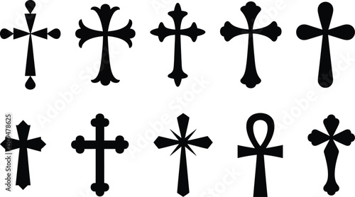 Various Cross Symbols Silhouette Set