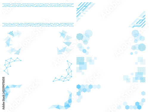 水色のデジタルな見出し飾りフレームセット