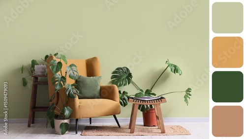 Armchair, table and housepl...