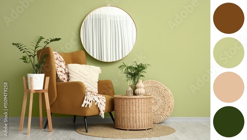 Mirror, armchair, tables an...
