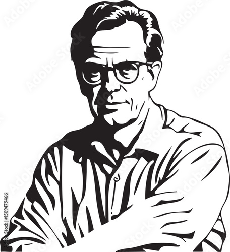 mature man with glasses gazes thoughtfully into the distance.