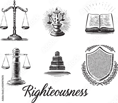 Vintage set depicting justice faith and protection.