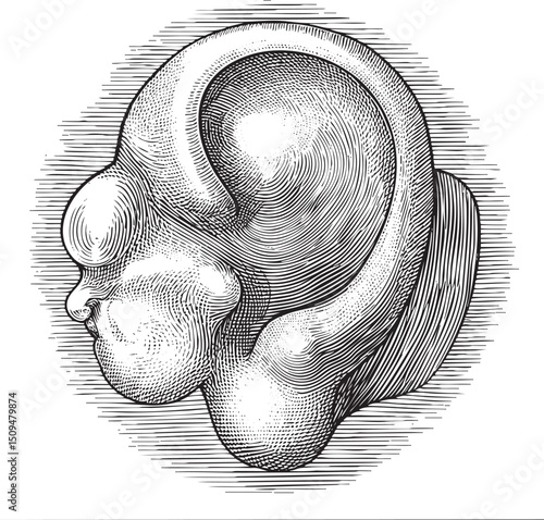detailed textured of a primate head in profile.