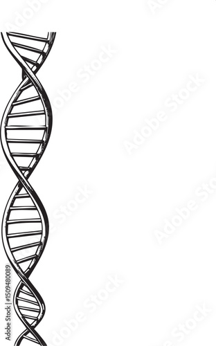 vertical sketch of a double helix DNA structure dominates the frame.