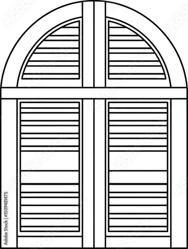 Black and White Arched Window Shutter Outline