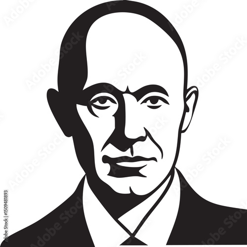 black and white portrait of a distinguished man with a serious expression.