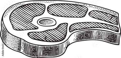 detailed black and white of a stylized meat cut.