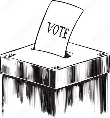 black and white ballot box displays the word ‘Vote’ on its flap.