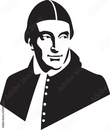 solemn portrait of a man in a clerical robe.
