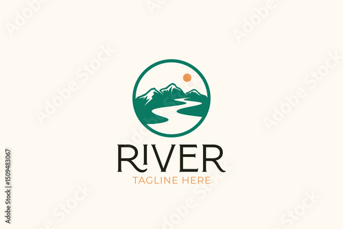 River Or Creek Mountain Logo Badge Abstract Illustration Concept for Adventure Natural Outdoor Business