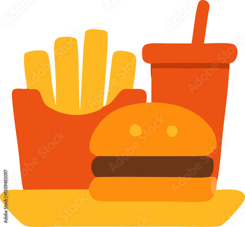 Cartoon fast food meal with burger fries and drink
