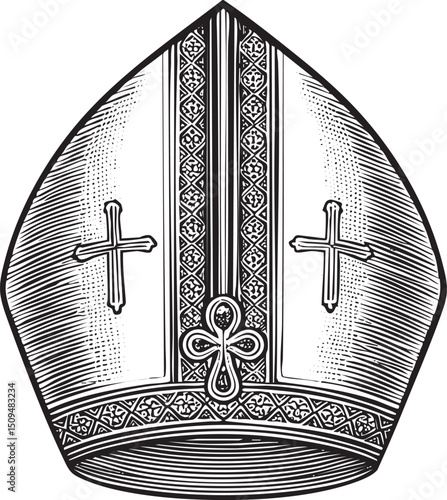 detailed black and white of a bishop's mitre.