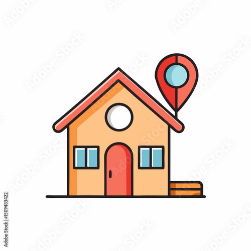 Cute cartoon house with location pin real estate home sweet home