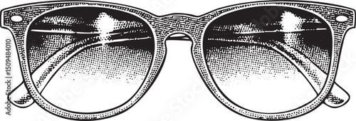 pair of sunglasses rests horizontally on a white background.