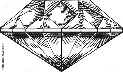 detailed black and white sketch of a brilliant-cut diamond.