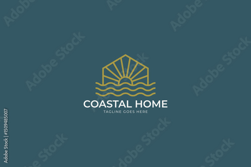 Coastal Home Logo Business Estate Property Shore House Minimalist Concept Sign Symbol