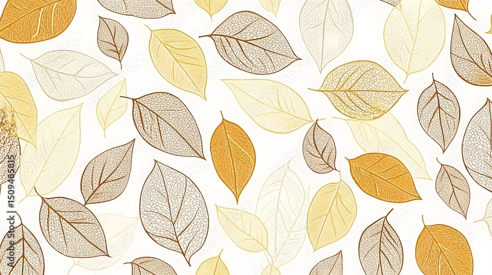 Obraz premium Golden Autumn Leaves Pattern Background