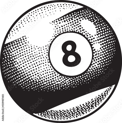 solitary billiard ball displays a prominent numeral eight.
