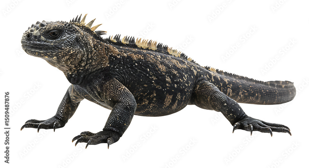Naklejka premium Detailed Side View of a Marine Iguana with Spiked Dorsal Crest