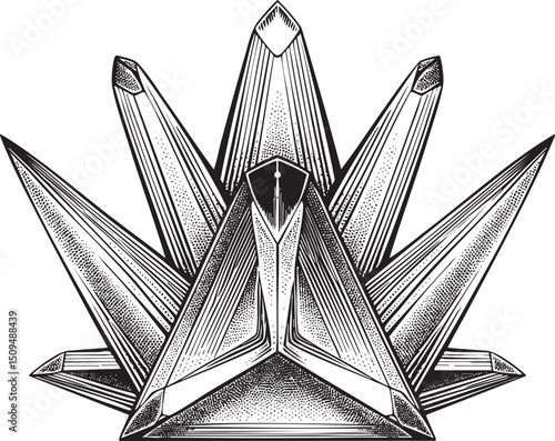stylized intricate starburst composed of sharp crystalline points.