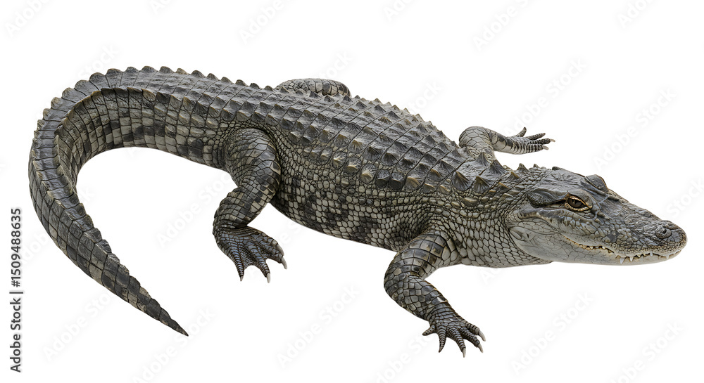 Naklejka premium Detailed View of a Gray Crocodile with Scaled Skin