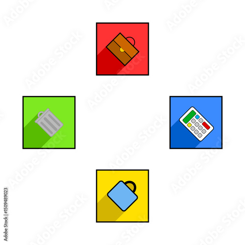 Basket icon. Shopping bag symbol. Red green squares. Vector store illustration.