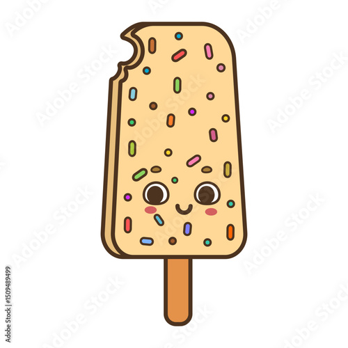 Cute popsicle kawaii summer treat with sprinkles vector illustration isolated on white background

