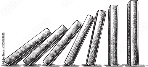 Stacked wooden blocks cascade downwards in a chain reaction.