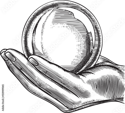 hand delicately holds a glowing sphere.