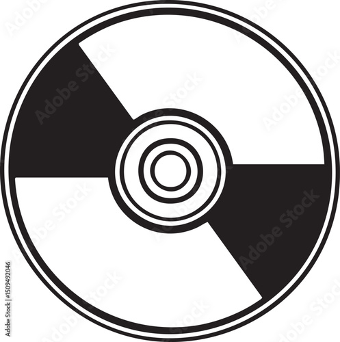 stylized black and white circular disc with a central groove.