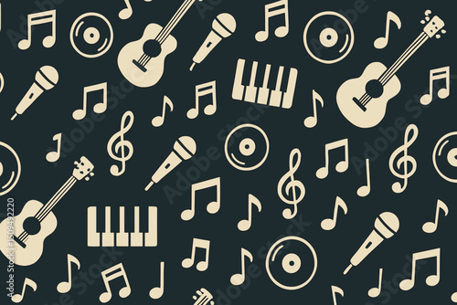 Musical elements create a vibrant pattern showcasing instruments and notes for creative inspiration