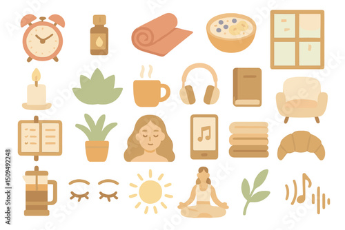 Cozy morning routine elements with calming colors and warm details for a peaceful start to the day