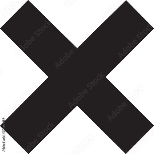 stark black cross symbol is prominently displayed against a white background.