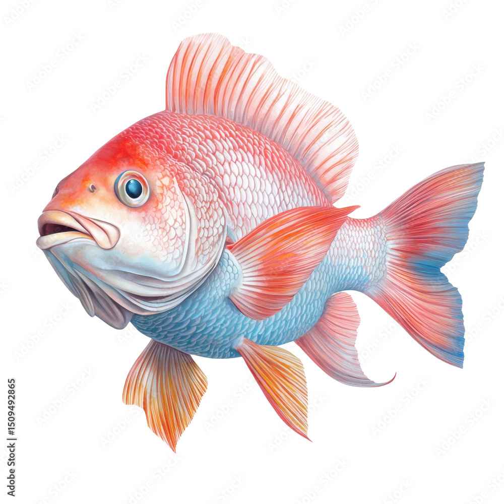 Fototapeta premium Artistic depiction of vibrant fish with intricate patterns swimming in clear blue water environment showcasing marine beauty transparent background, png