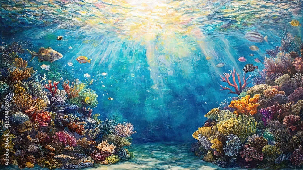 Fototapeta premium The light reaches down to the sea floor and the coral can be seen.
