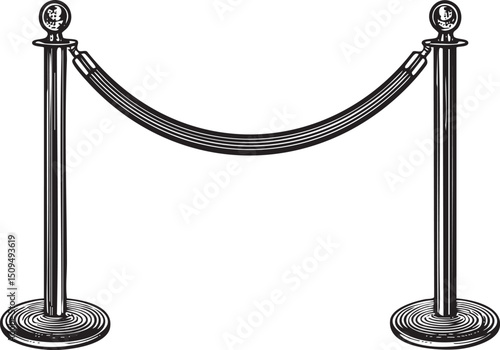 Two polished metal poles support a decorative rope barrier.