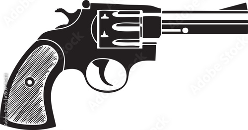 black revolver rests on a white surface ready for action.