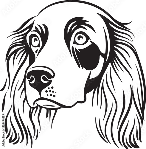 black and white depicts a dog's head in profile showcasing its attentive gaze.