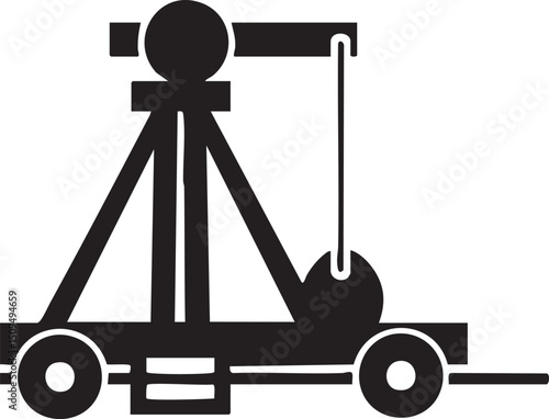 silhouetted figure operates a simple wheeled construction device.