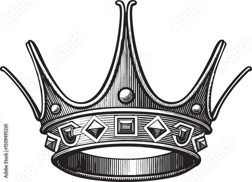 detailed black and white of a regal crown.