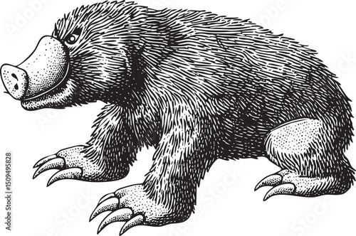 stylized depicts a platypus walking on a white background.