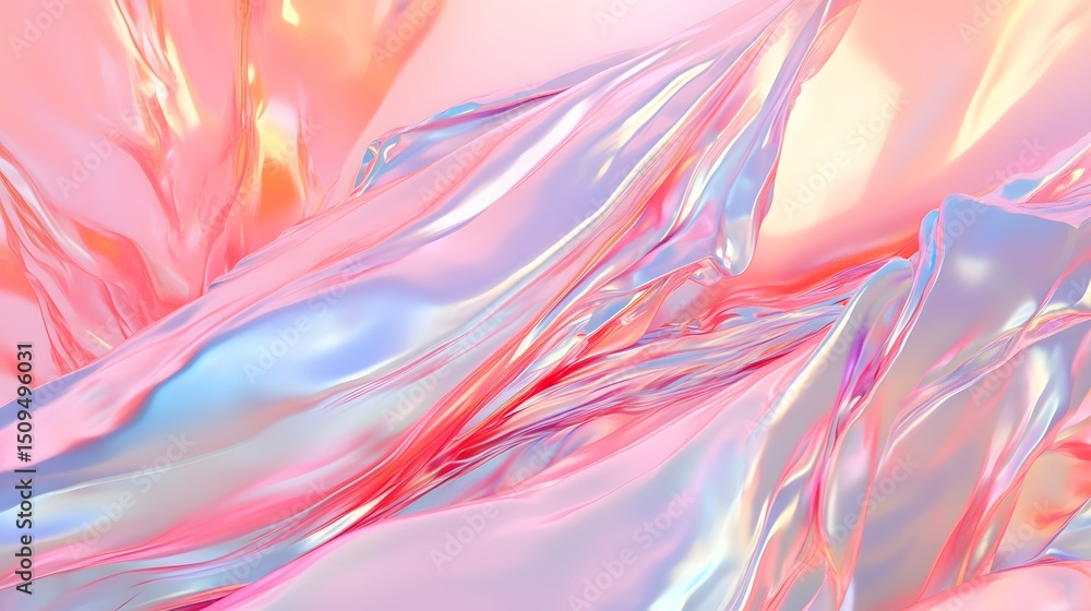 Obraz premium Abstract Pink Iridescent Liquid Flowing Silk Background